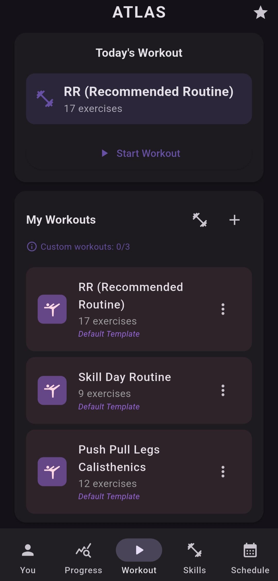 ATLAS app home screen